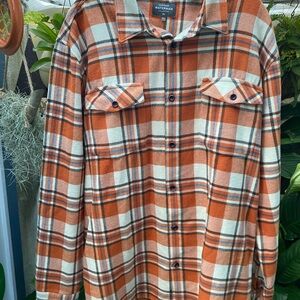 Orange Plaid Flannel Shirt Jacket XXL